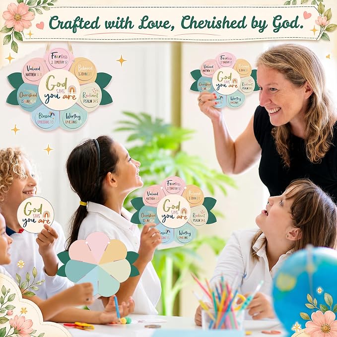 Capoda 28 Sets Sunday School Crafts for Kids God Says You are Sunflower Crafts DIY Christian Religious Sunflower Gifts for Kids Sunday School VBS Classroom Church Activity Supplies (Pastel,Boho)