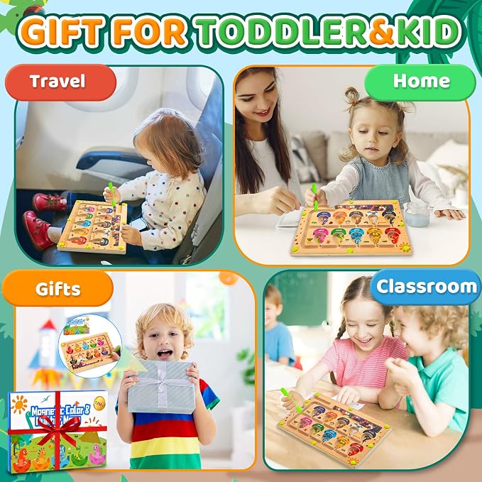 Busy Board Travel toys for Toddlers Kids, Montessori Toys Magnetic Color and Number Maze Puzzle, Dinosaur Learning Education Toys for Fine Motor Skills,Airplane Car Travel Activities Essential (Small)