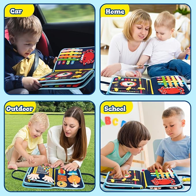 Montessori Busy Board & Busy Book for Toddlers with 20+ Learning Activities, Sensory Activity Toy for Fine Motor Skills, Montessori Learning Toy, Quiet Travel Toy for Airplane & Car, Birthday Gift