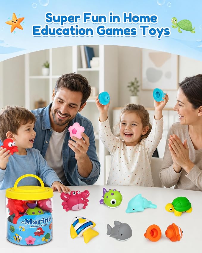 10 Pcs Ocean Animals Matching Toys for Toddlers 1-3 | Fine Motor Skills & Color Sorting Learning Toy, Educational Sea Creatures Travel Toys, Gifts for Boys & Girls