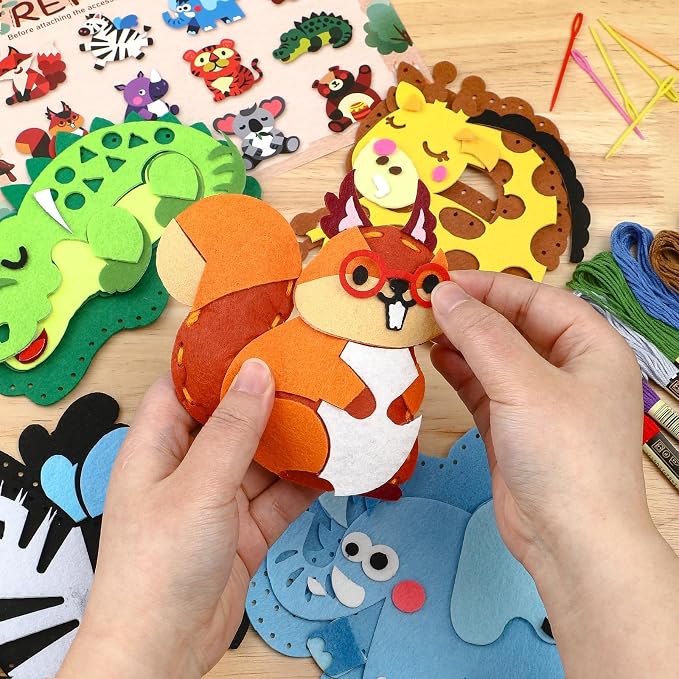 Wild Animal Sewing Kit for Kids Beginners, 12-in-1 Sew Your Own Felt Animals Craft Kit for Kids Girls Boys 6-8, 8-12, Fun and Educational Girls Birthday Gift Ideas