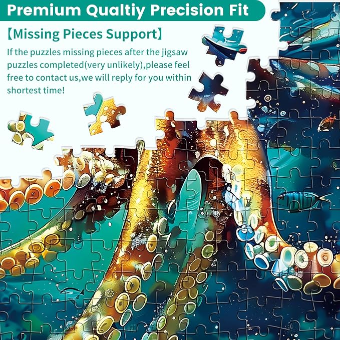 300 Piece Puzzle for Adults, Ocean Sailboat Octopus Jigsaw Puzzles 300 Pieces