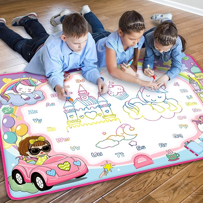Magic Water Doodle Mat - Kids Painting Drawing Board, Gift Toy for Ages 2-9 | Perfect Water Doodle Mat - Kids Painting Drawing Board Toy, Color Magic Pens Deluxe Gift Set for Age 2-9 Girls Boys Toddlers