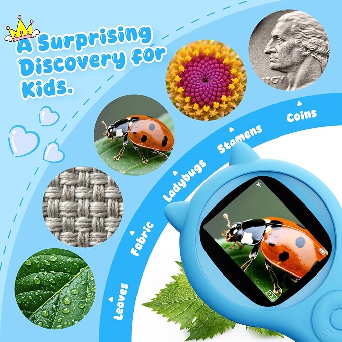 Microscope for Kids, Portable Digital Microscope for Outdoor Exploration | 500X digital magnifying glass with a 2-inch IPS screen for nature, camping, travel, and hands-on STEM learning.