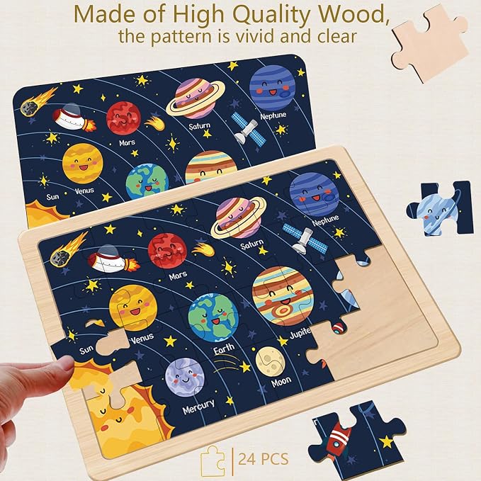 Puzzles for Kids Ages 4-6, 4 Packs 24 Piece | Wooden Jigsaw Puzzles for Kids Ages 3-5 Preschool Educational Learning Toys Gifts for 3 4 5 6 Year Old Boys and Girls
