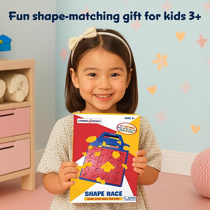 Winning Fingers Shape Toy Puzzle Game – Pop Up Board Game with Shape Puzzles - Two Players Concentration Games Puzzle Board Matching Game - Educational Toy for Kids 3 Years and Older