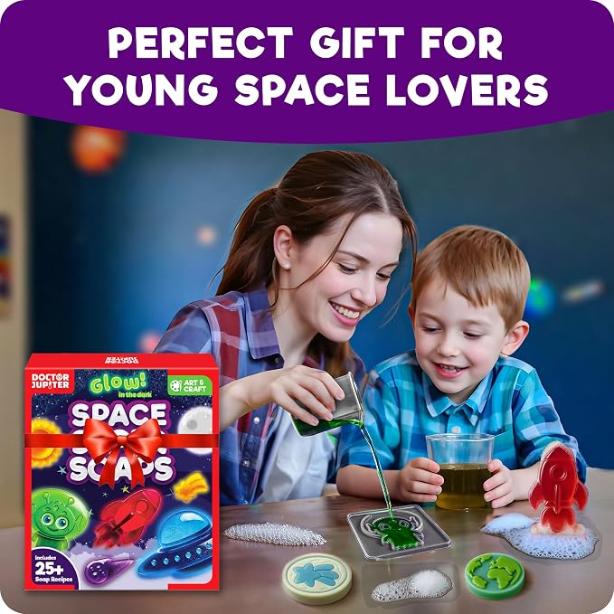 Doctor Jupiter Glow in The Dark - Space Soap Making Kit for Kids Ages 6+ | Birthday Gift Ideas for Boys & Girls 6,7,8,9,10 Year Olds, Science Kits for Kids Ages 5-7-8-12, STEM Space Toys, DIY Craft