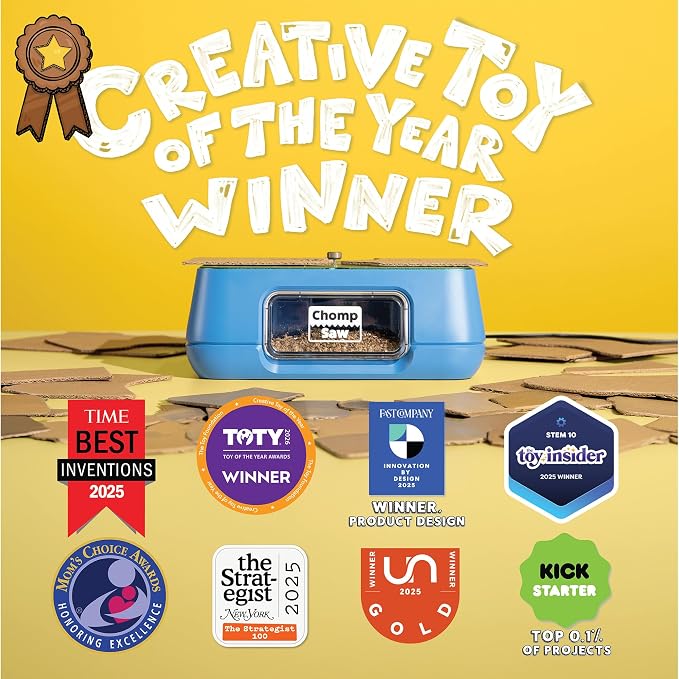 Chompshop ChompSaw Cardboard Cutter, Kid-Friendly Power Tool, Ages 5+ | No Sharp Blades, Screen-free Creative Play, 100-120V AC, Ready to Use and Award-Winning STEAM Toy