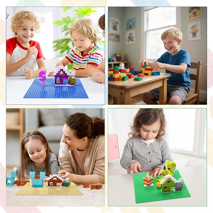 HUIZDQ 8 Pack Classic Building Baseplates, Multicolor | 10" x 10" Base Plates for Building Bricks, Compatible with Major Brands-Baseplates
