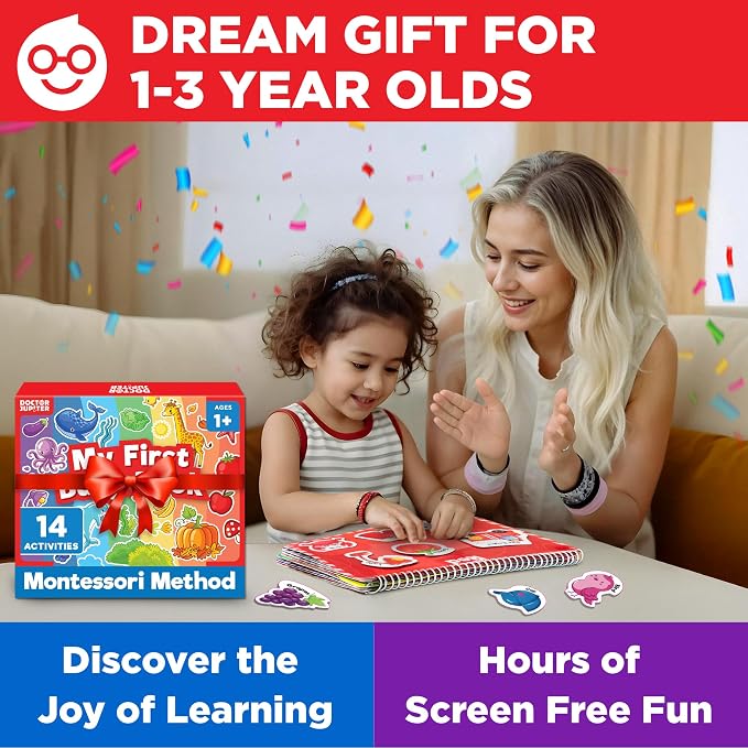 Doctor Jupiter My First Montessori Busy Book for Kids Ages 1-2-3 Year Old | Birthday Gift for Boys & Girls Ages 1,2,3, My First Montessori Busy Book, Toddler Learning Activities, Educational Travel Toy