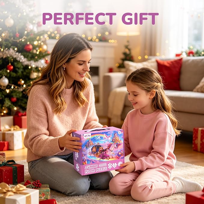 BenBen Floor Puzzles for Kids Ages 4-6, 2 x 3 Feet Unicorn Princess Puzzle | 48 Pieces Extra-Thick Large Piece Jumbo Jigsaw Puzzle for Toddlers, Preschool Educational Toy with Storage Box for Girls Boy
