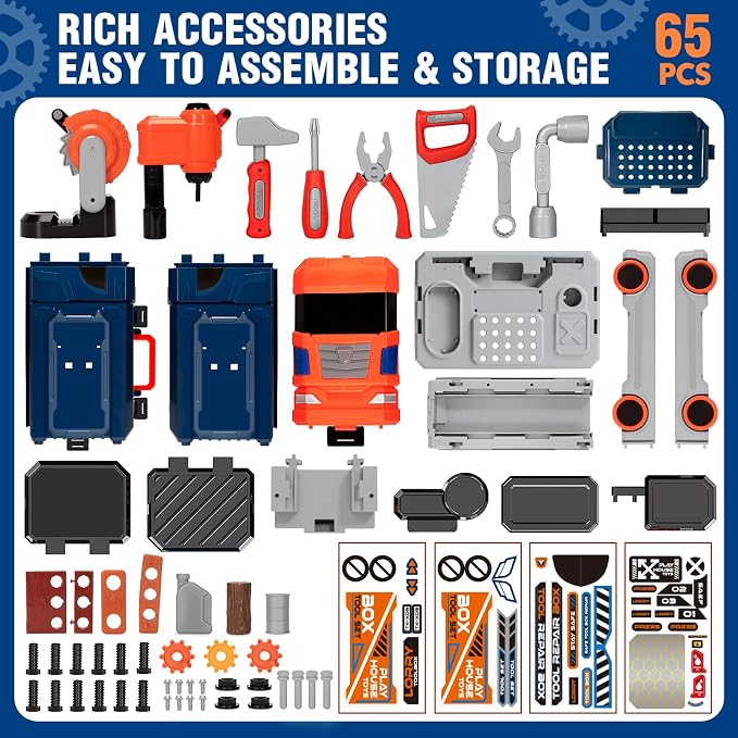 Kids Tool Bench with Electric Drill and Power Miter Saw, Construction Workbench Toys for Boys Age 3 4 5 6 7 8, Toddler Realistic Tools Table Playset, Tool Box Set, Christmas Birthday Gift for Kids 3-5