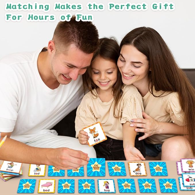 Memory Game, CVC Word Games Kindergarten, Matching Games for Kids 3-5 | Memory Games for Kids Ages 4-8, Phonics Games Flash Cards 3-4 Years, Memory Card Game Homeschool Learning Educational Toys