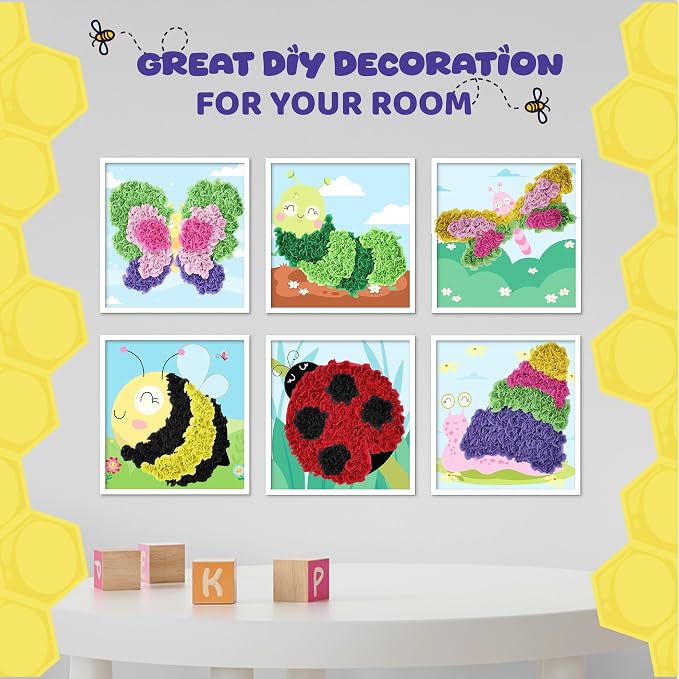 jackinthebox Poke Art Bugs Craft Kit for Kids, Girls, Toys, Gifts, Ages 4-8 | 1400 fabric pieces, fun bees project activities, birthday gift for toddler & girl, ages 4 5 6 7 8 9 yr old, flower pressing
