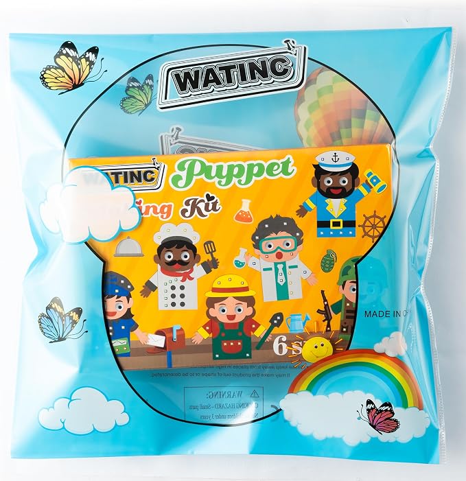 WATINC Hand Puppet Making Kit, Felt Sock Puppet Toys for Kids (Career B) | 6 Styles, Make Your Own Storytelling & Role Play Crafts, Creative Group Activity, Party Favors & Gifts for Kids Ages 4-8