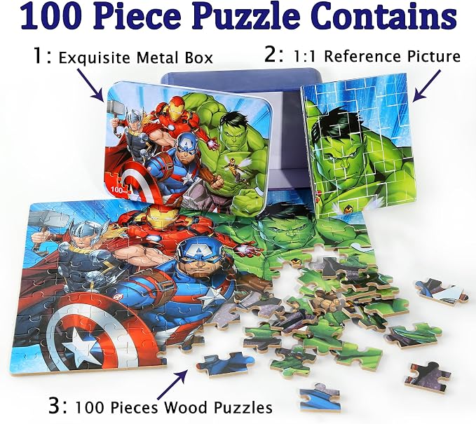 LELEMON Puzzles for Kids Ages 4-6,100 Piece Puzzles for Kids in Metal Box | Childrens Educational Kids Puzzles Jigsaw Puzzles for Kids Ages 6-8,100 Piece Puzzle Games Puzzle Toys for Girls and Boys