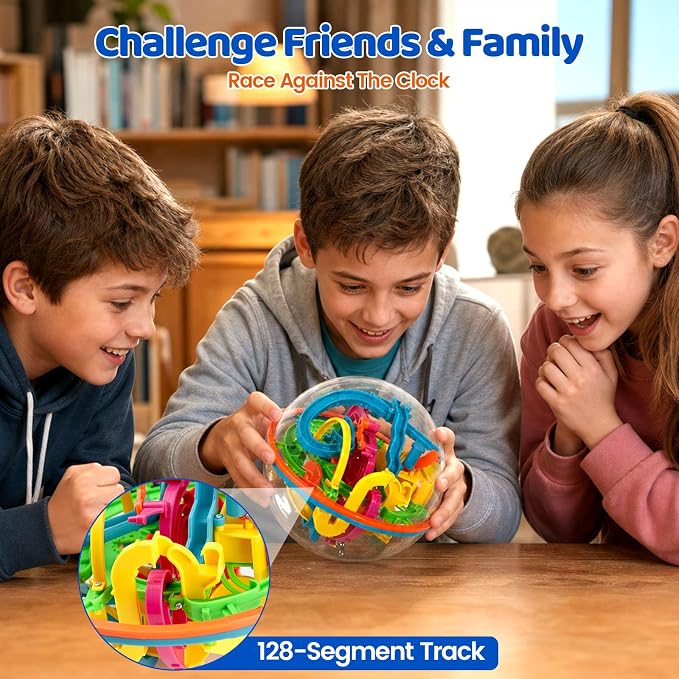 3 Otters 3D Maze Ball Puzzle, 6.9-7.5 Inch Brain Teaser Puzzle Sphere | Brain Teaser with Scientific Layouts, Various Tracks, and Multiple Exits. Develops Logic and Focus, Educational Gifts