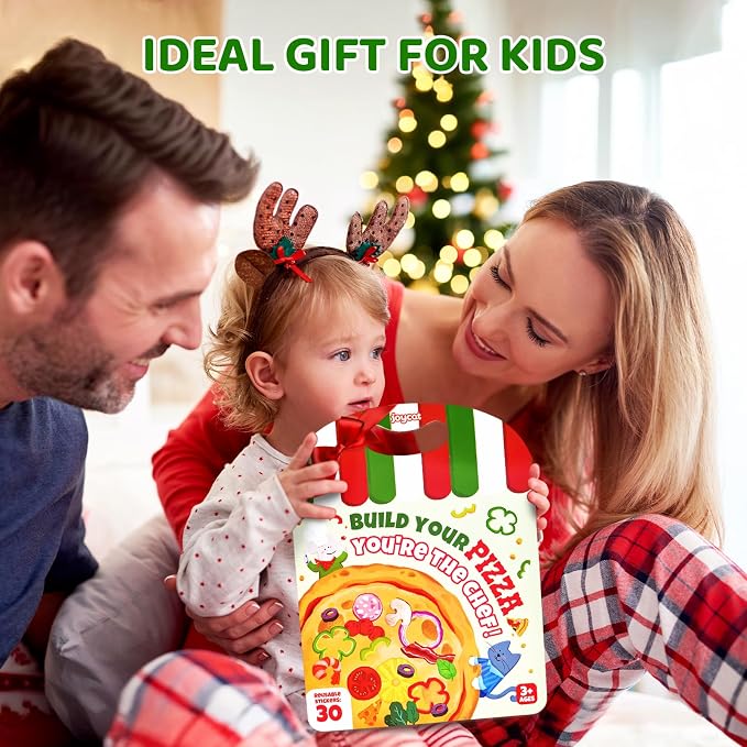 JoyCat Reusable Pizza-Making Sticker Book, Travel Toys for Toddlers & Kids | Washable stickers, kids car activities, airplane toy, road trip fun, toddler activity, birthday gifts for boys and girls