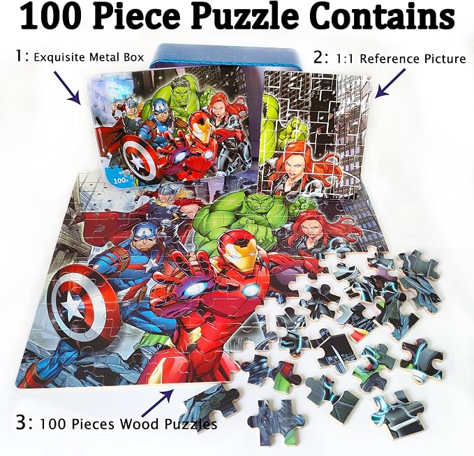 LELEMON Puzzles for Kids Ages 4-6,100 Piece Puzzles for Kids in Metal Box | Educational Childrens Kids Puzzles Jigsaw Puzzles for Kids Ages 6-8,100 Piece Puzzle Games Puzzle Toys for Girls and Boys