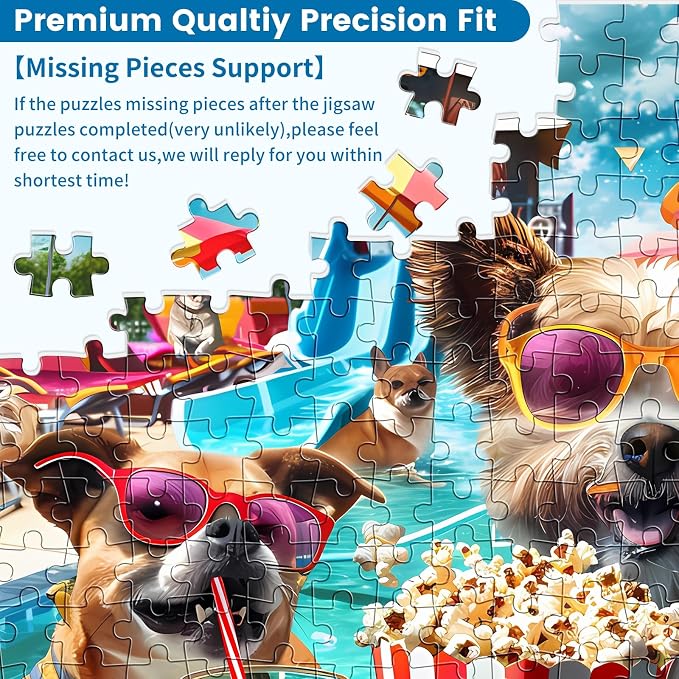 300 Piece Jigsaw Puzzle for Adults, Fun at The Amusement Park Dog Puzzles | Funny Puppy Jigsaw Puzzles, Animal Pet Lover Challenging Puzzles for Friends Family Activity Game Nights Gifts