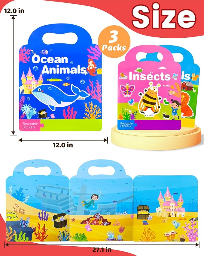 Walenced Reusable Sticker Book for Toddlers, Stickers for Kids, Toddler Toy | Toddler Craft Activities, Toddler Travel Toys, Boy Girl Birthday Gifts, Airplane Travel & Road Trip Essentials Kids