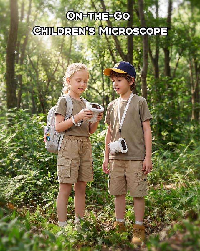Kids Microscope 1000X Magnification, 4K Digital Handheld Pocket Microscope with 2.4", Rechargeable STEM Learning Science Kit Outdoor Exploration Toy Gift for Children Age 4-12,White