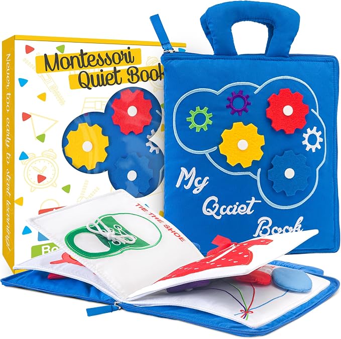 Toddler Travel Toys for Airplane and Car Rides, Busy Book for Toddlers 1-3 | Quiet Book Plane Toys for 1 Year Old, Montessori Activity Book with All Parts Attached, Screen Free Toy Gift