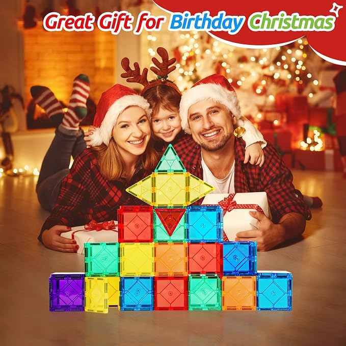 30PC Squares Magnetic Tiles Kids Toys for 3 4 5 6 7 8+ Years Old Boys Girls | Magnetic Building Tiles Magnet Blocks Stacking Toys Birthday Gift for Toddlers STEM Learning Toys Magnet