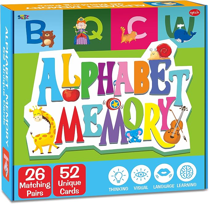 SpriteGru Memory Alphabet Matching Game(26 Pairs of 52 Pieces), Capital Letter Matching Game Cards Educational Toy for Toddlers