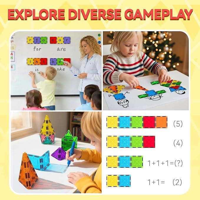 VigorFun Magnetic Tiles Building Toys Set with 8 Magnetic Blocks for Kids | STEM Construction Kit, Educational Sensory Magnetic Toys Gifts for Ages 3-5 4-8 Toddler Boys Girls Learning Classroom