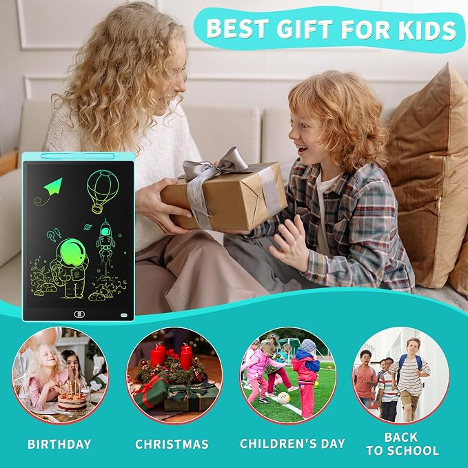 Genialba LCD Writing Board 12 Inches, Colourful Electronic Tablet, Portable Erasable Drawing Board, Graphic Tablet for Children's Games 3 4 5 6 7 Year Old Kid Boys Girls (Blue)