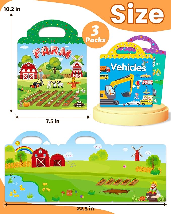 Walenced Reusable Sticker Book for Toddlers, Stickers for Kids, Toddler Toy | Toddler Craft Activities, Toddler Travel Toys, Boy Girl Birthday Gifts, Airplane Travel & Road Trip Essentials Kids