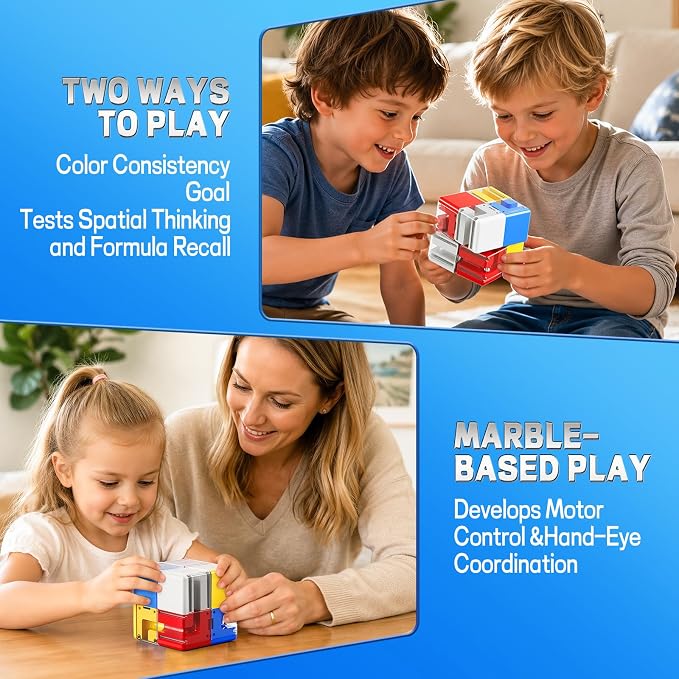3D Maze Cube Ball Puzzle Brain Teaser for Adults & Kids, Educational Learning Toys Logical Thinking, Family Board Games Tabletop, Durable Puzzle Cube (White&Blue&Red&Yelllow-C, 2.8x2.8x2.8)