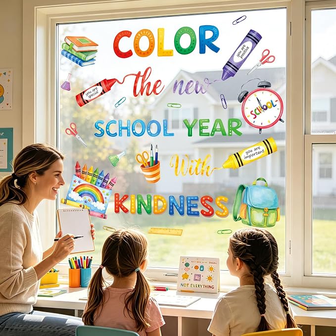 LHIUEM Inspirational Quote Wall Sticker Color Crayon Schoolbag Wall Decal | Positive Self-Affirmations Window Cling Colorful Mental Health Therapy Decoration Bulletin Board Vinyl Sticker for Classroom