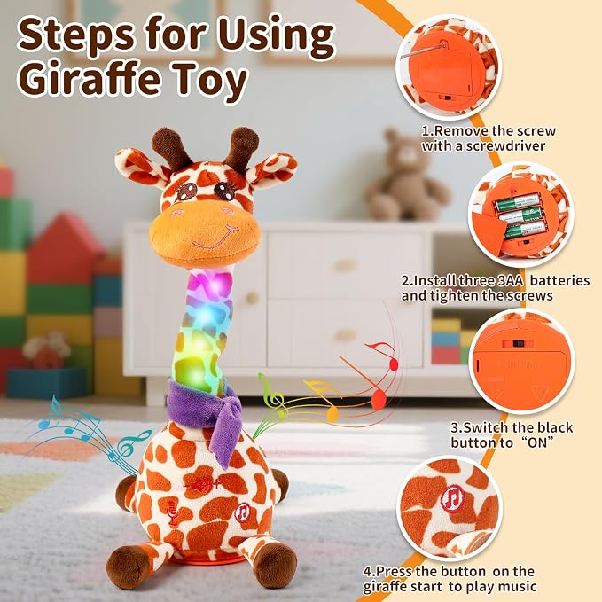 Dancing Talking Giraffe Toy for Baby Toddler, Dancing Giraffe Toy Singing Mimicking Recording Repeating What You Say with LED English Sing for Boys Girls Gift, 15 Second Recorde(Adjustable Volume) | Mimicking Repeating What You Say, LED Flashing Plush ...