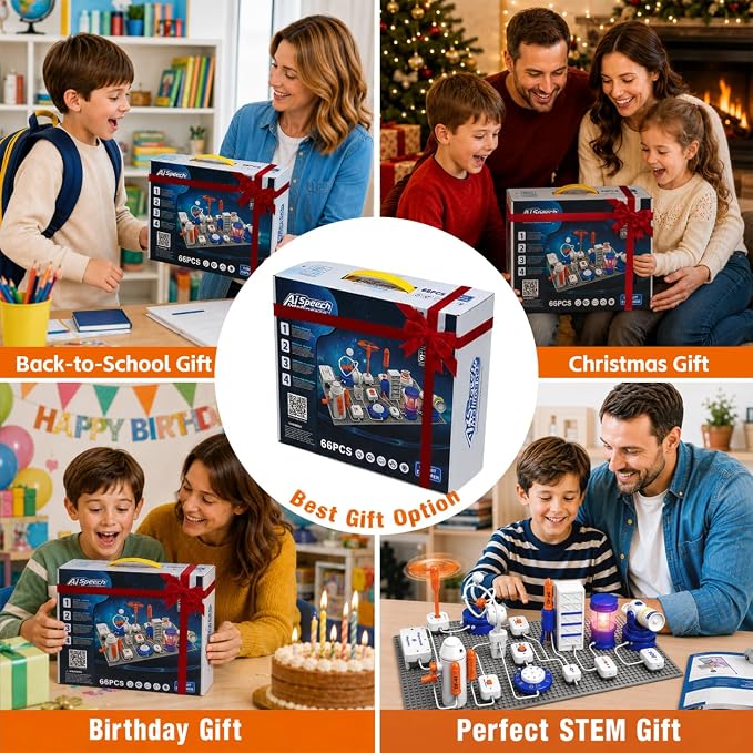 STEM Science Kit for Kids - 66 Pcs Electronics Exploration Kit with 1200+ Circuit Projects & 2 Extra 4-Head Wires, Snap Circuits Building Toy, STEM Gift for Boys Girls Ages 3-12