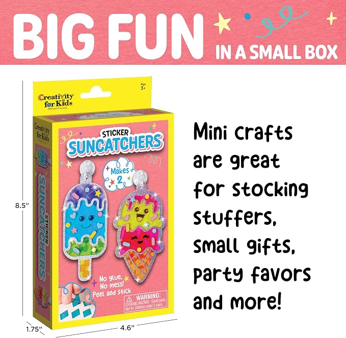 Creativity for Kids Sticker Sun Catchers Mini Craft Kit: Create 2 Suncatchers - Toddler Activities for Summer and Gifts, Arts & Crafts for Kids, Window Art for Kids (Ages 3+)