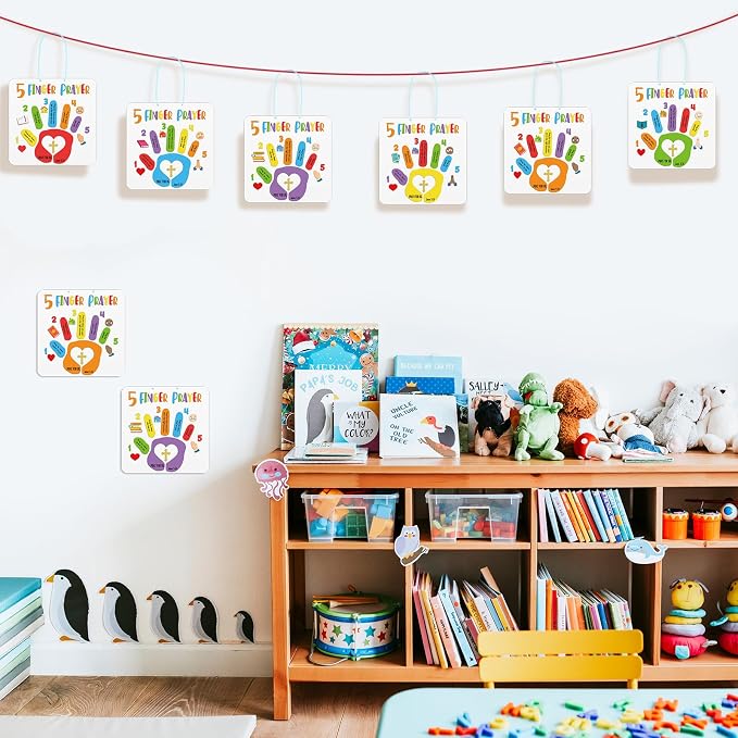 MotiMind 30 Sets Sunday School Crafts for Kids Christian 5 Finger Prayer Handprint DIY Crafts Religious Bible Verse Arts Make Your Own Finger Prayer Gift for Church Classroom Home Activities