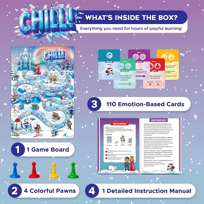 SkillEase CHILL Anger Management for Kids, Ages 5-9, Therapy Games, Social Emotional Learning, Fun Social Skills Board Game for Therapists & Families