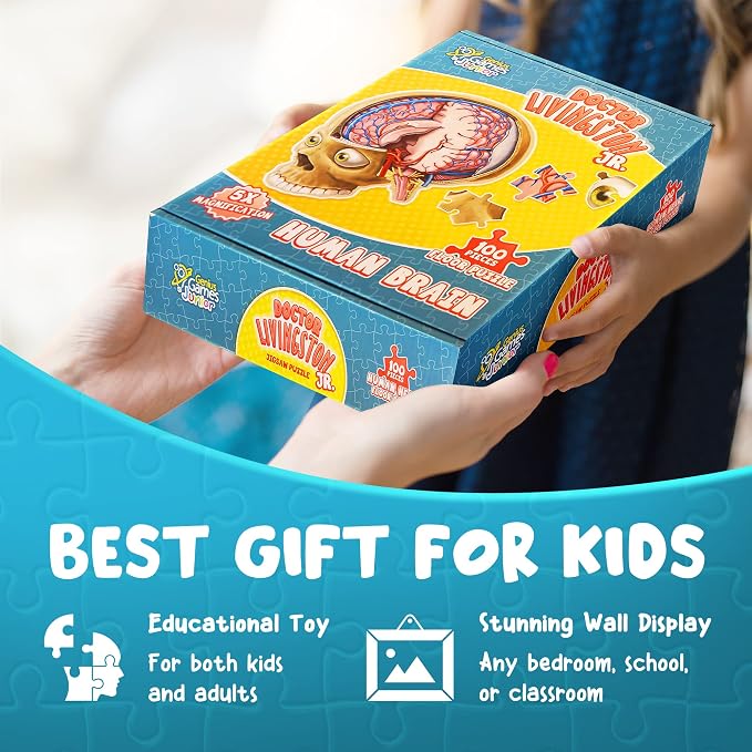 Human Brain Floor Puzzle - Doctor Livingston Jr Anatomy Model - 100 Piece Jigsaw Puzzle - Kids Puzzle and STEM Game About Brain - Medically Accurate Science Toys for Kids, Toddlers, Teens