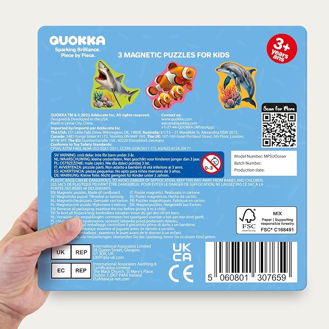 QUOKKA Step Up Magnetic Puzzles for Toddlers 1-3, Ocean Puzzle Set in One Book, Travel Games for Kids 3-5, Screen Free Toy for Toddlers and Preschoolers