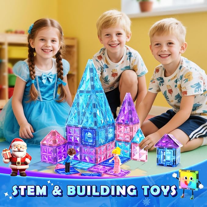 Diamond Magnetic Building Blocks for Kids - Princess Castle Magnetic Tiles Toys for 3-8 Year Old Girls & Boys - 3 4 5 6 Year Old Girl Birthday Xmas Gifts - STEM Educational Toys for Creative Play