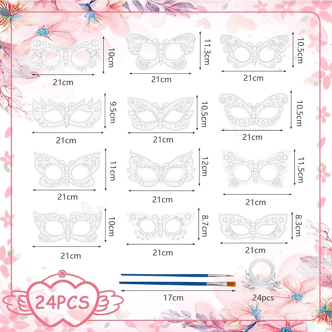 24 Pcs Color Your Own Butterfly Crafts for Kids Summer School Party | Coloring Masks Craft DIY Paper Arts and Crafts for Classroom Favors Masquerade Dress-Up Party Supply Fun Art Game Activity