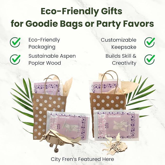 3D Wooden Puzzles for Kids Ages 8+, 5 Pack Animal Puzzles, FSC-Certified Wood, Plastic-Free Toy, STEM Kit for Kids Teens Adults, Wood Craft Model Kit, Individually Wrapped Party Favors - City Frens