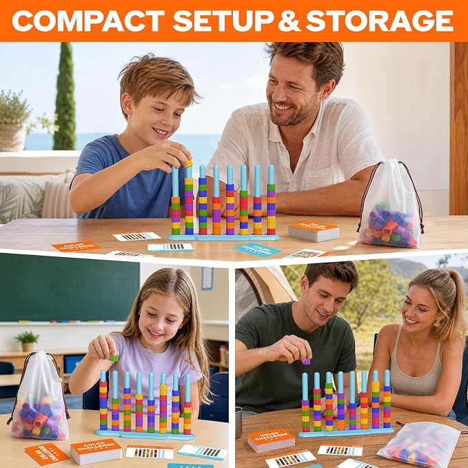 FLLOBE Color Challenge Game, Color Matching Puzzle Game for Family Game Night and Parties, Board Games for Kids 6-8-12 and Adults, Stacking Game Toys Gifts for Boy & Girl Birthday Christmas