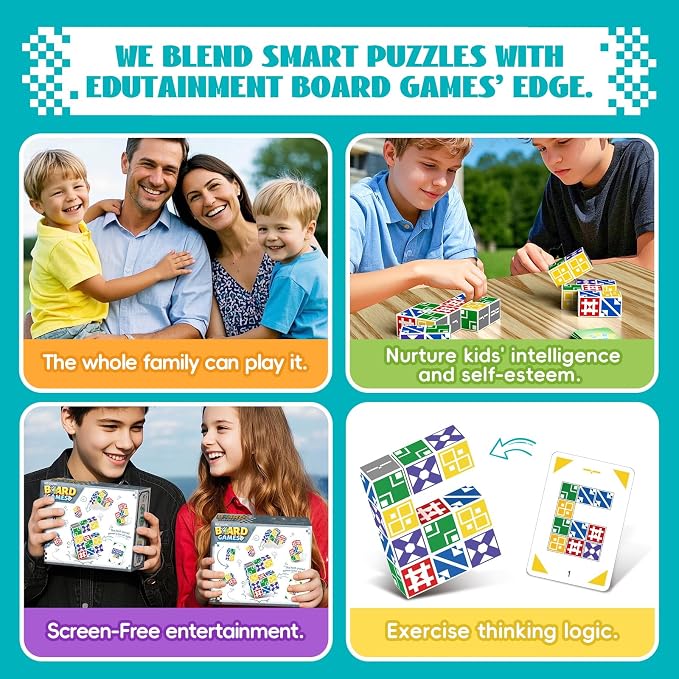 Family Matching Game for Kids & Adults, Block Puzzle Board Games for Boys & Girls Ages 6-8 8-12, 2 Player Card Puzzles for Children 6+ Year Olds