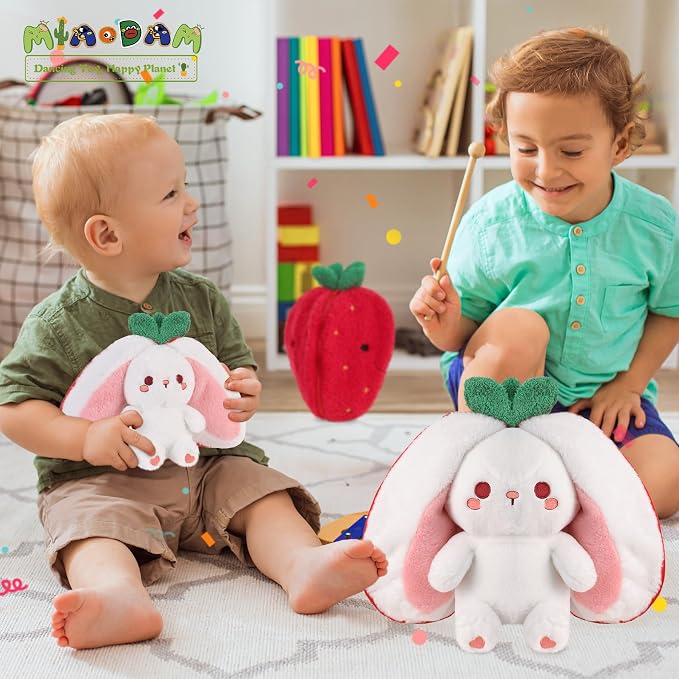 MIAODAM Strawberry Bunny Stuffed Animal, Cute Soft Bunny Plush Toy for Kids | Perfect Birthday Present & Nursery Decor, Ideal Easter & Christmas Gift (10 Inch)