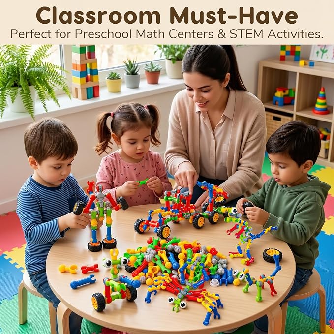 Qirptey Kids STEM Building Toys for 3 4 5 6 7 8+ Year Old Boy Birthday Gift | 125 Pcs Preschool Classroom STEM Activities, Portable Storage Box, Educational Engineering Creative Games, Gift for Ages 3+