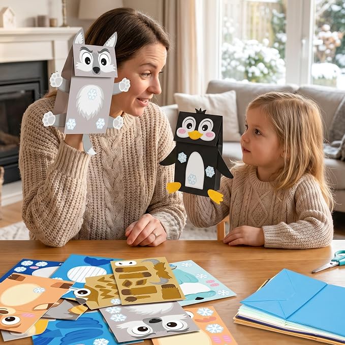 WATINC Hand Puppet Making Kit, Paper Sock Puppet Toys for Kids (Polar) | 9 Styles, Make Your Own Storytelling & Role Play Crafts, Creative Group Activity, Party Favors & Gifts for Kids Ages 4-8