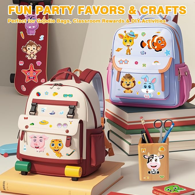 48 Animal Make-a-Face Sticker Sheets for Kids | 12 Designs, Mix 'n Match Crafts, Party Favors & Goodie Bag Stuffers